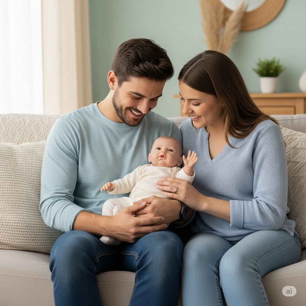 Família feliz com bebê